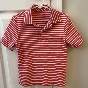 Vineyard Vines Boys Red White Striped Polo Shirt Size 5 Pocket Preppy‎